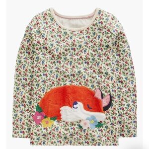 Mini Boden Kids' Floral Fox Appliqué Long Sleeve (Size 7-8Y)